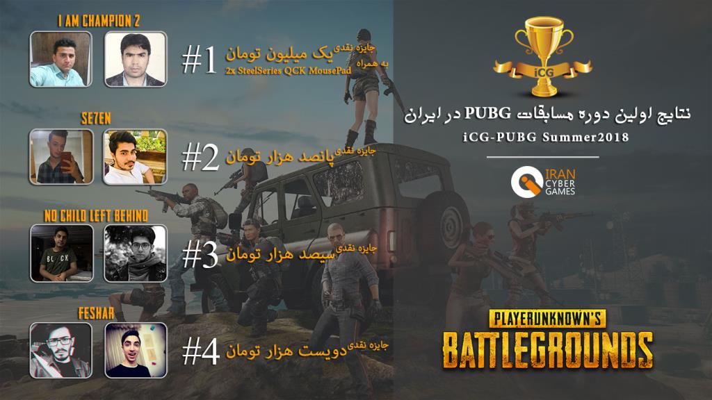 نتایج برگزاری اولین دوره مسابقات PUBG در ایران